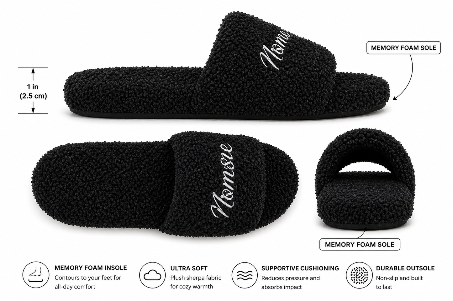 Noir Faux Shearling Slides