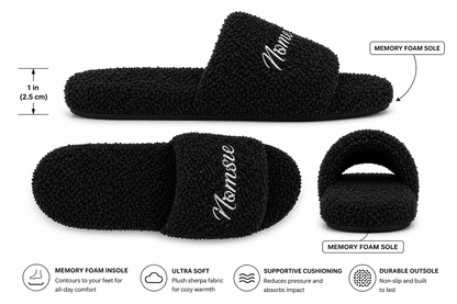 Noir Faux Shearling Slides